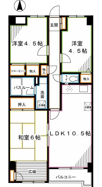 エスポワール善福寺(3LDK/5階)の間取り写真
