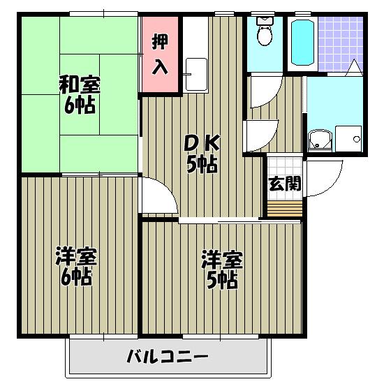 パークハイツC棟(3DK/1階)の間取り写真