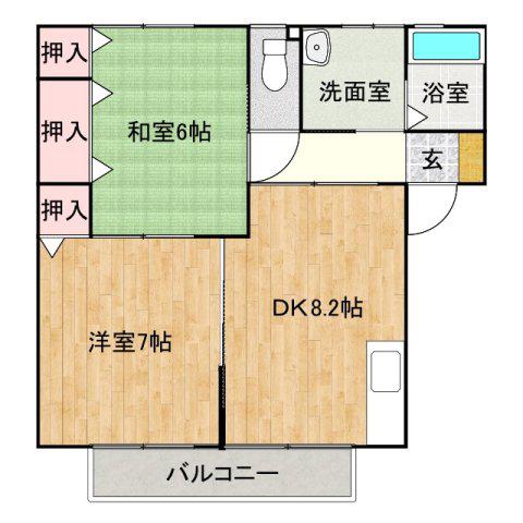フォレスト伊勢丘(2DK/1階)の間取り写真