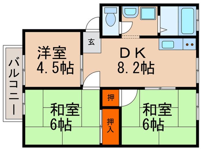 ウィンディア南平台A棟(3DK/2階)の間取り写真