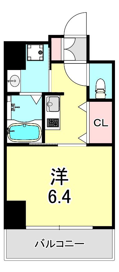 クレビオス難波イースト(1K/6階)の間取り写真