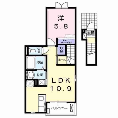 ソレアードさくら(1LDK/2階)の間取り写真