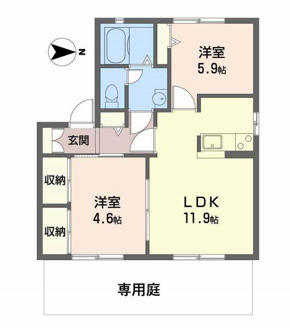 ディアス東南(2LDK/1階)の間取り写真
