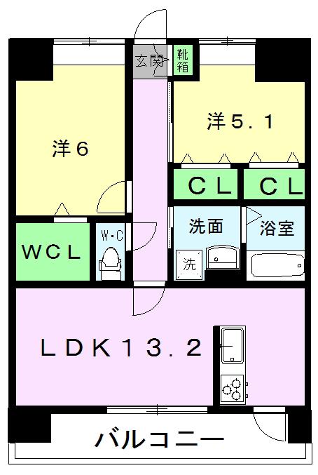 カーサフェリーチェ菊陽(2LDK/6階)の間取り写真