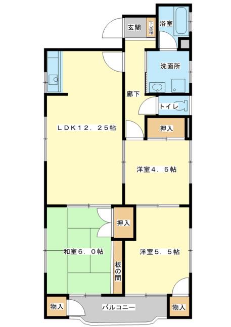 垣根マンション(3LDK/3階)の間取り写真