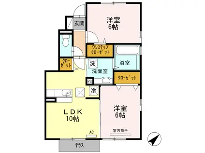 グリーンフィールド B(2LDK/1階)の間取り写真