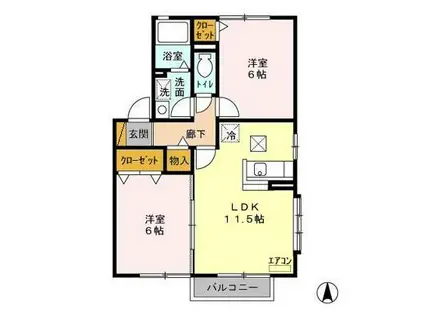 フォーシーズン白羽D(2LDK/1階)の間取り写真