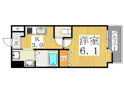 VIDA長居(1K/3階)の間取り写真