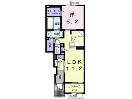 カーサ絃 B(1LDK/1階)の間取り写真