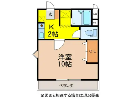シャトー奥藤(1K/2階)の間取り写真