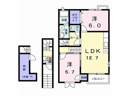 アヴニールIII(2LDK/2階)の間取り写真