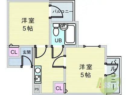 六龍苑岡町(2K/2階)の間取り写真