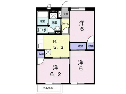 サザンクレセント(3K/2階)の間取り写真