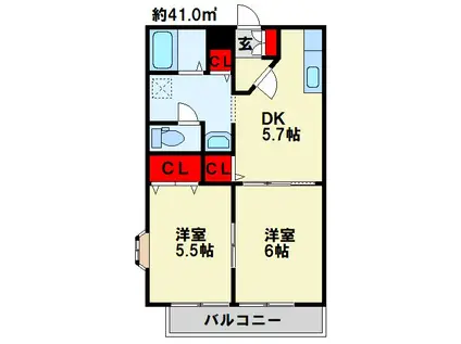 プレジデントタカヤ6 B棟(2DK/1階)の間取り写真