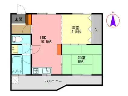 八幡マンション A棟(2LDK/3階)の間取り写真