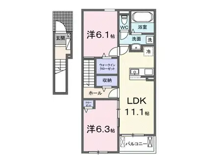 ラウンドストーンM(2LDK/2階)の間取り写真