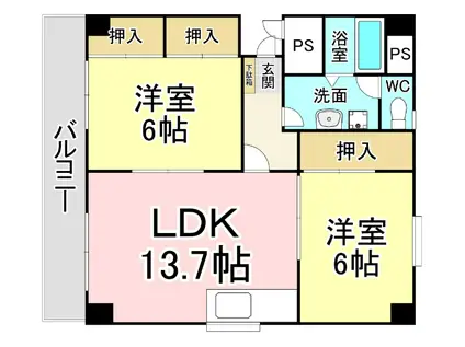 レジデンシャル門司港(2LDK/4階)の間取り写真