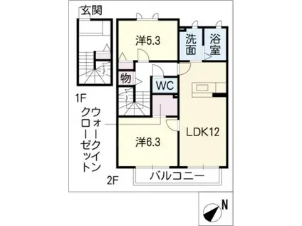 ドミール潮崎A(2LDK/2階)の間取り写真