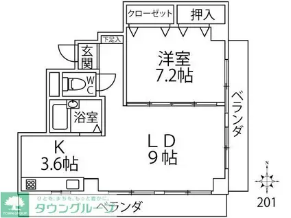 東武東上線 大山駅(東京) 徒歩10分 3階建 築34年(1LDK/3階)の間取り写真
