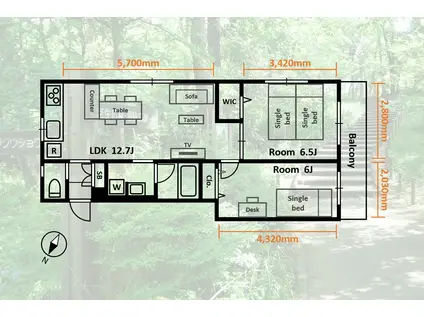 サンムラカミ25番館(2LDK/3階)の間取り写真