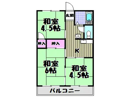 ニューハイツ北田II(3K/2階)の間取り写真