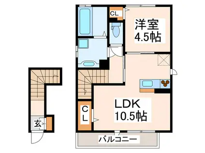 ハーモニー新水前寺II(1LDK/2階)の間取り写真