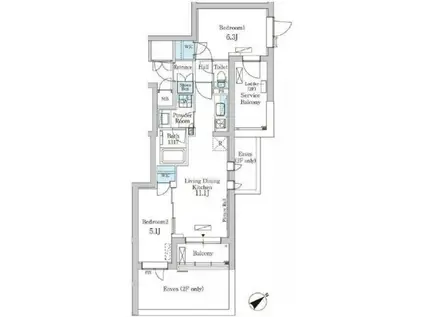 パークアクシス北千束MOCXION(2LDK/3階)の間取り写真