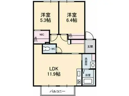 ドミール富永(2LDK/1階)の間取り写真