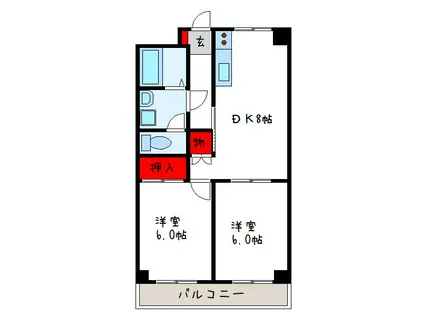 ヴァンベール青山(2DK/2階)の間取り写真