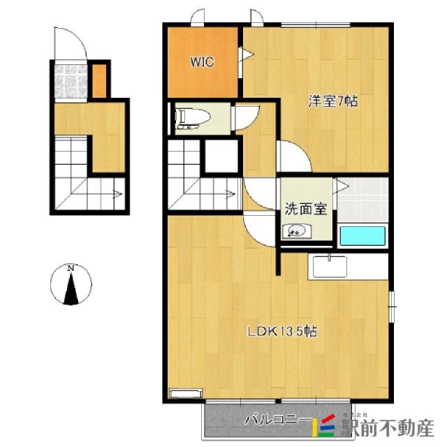 ノーブルD医大北(1LDK/2階)の間取り写真