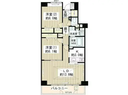 メゾン・シャルム(2LDK/9階)の間取り写真