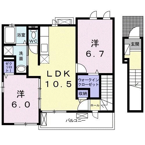 ディアコートII(2LDK/2階)の間取り写真