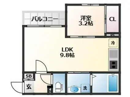 宮千代1丁目アパート(1LDK/3階)の間取り写真
