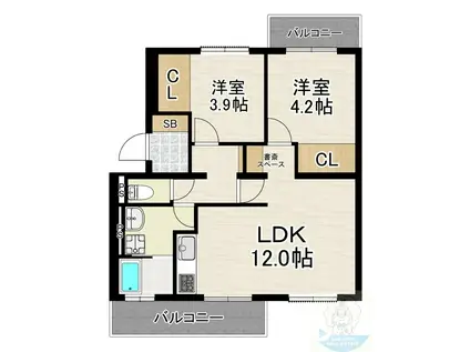 西長住団地(2LDK/4階)の間取り写真