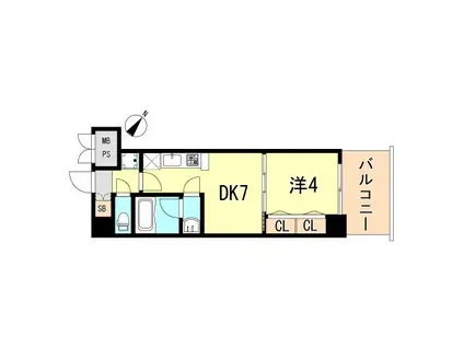 プレジオ神戸ウエスト(1DK/12階)の間取り写真