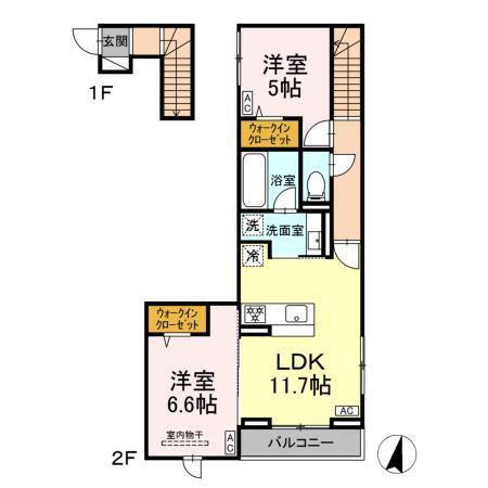 KOMFORTA(2LDK/2階)の間取り写真
