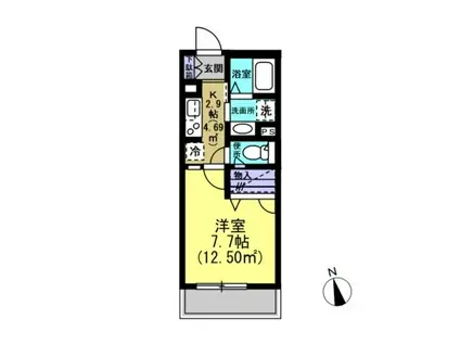 プレミアスK(1K/1階)の間取り写真