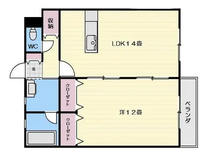 鹿児島県鹿児島市 3階建 築19年(1LDK/2階)の間取り写真