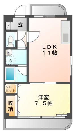 マーブル下石(1LDK/4階)の間取り写真