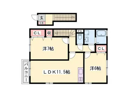 ハートランドV棟(2LDK/2階)の間取り写真