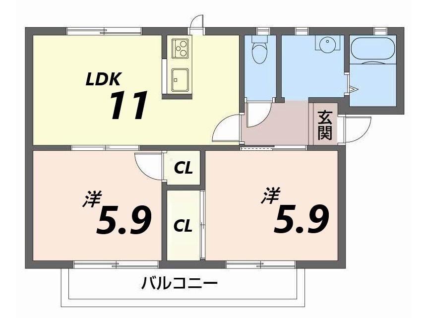 リバーハイツ(2LDK/2階)の間取り写真