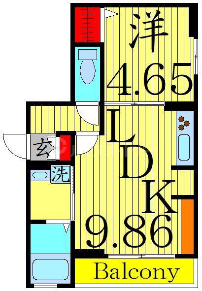 アムール東向島(1LDK/2階)の間取り写真