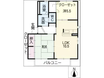 パークサイドハイツ B棟(2LDK/1階)の間取り写真