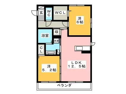 リベルラ美鈴(2LDK/3階)の間取り写真