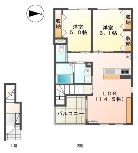 グランアセット上山(2LDK/2階)の間取り写真