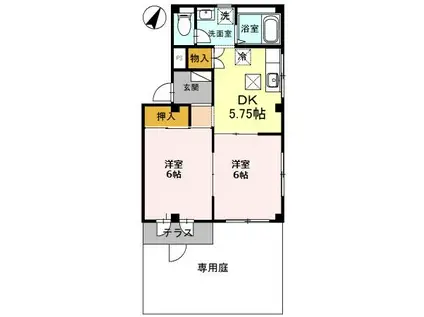 ローレルハイツI(2DK/1階)の間取り写真