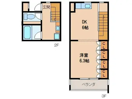 VERRI(1DK/2階)の間取り写真