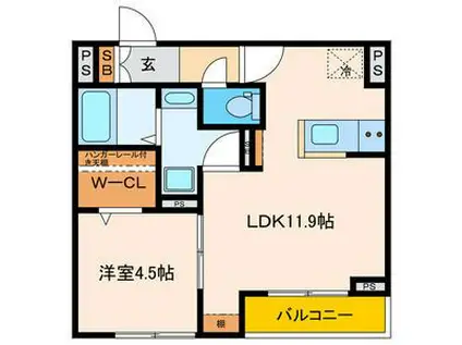 パセオプラシード連坊(1LDK/2階)の間取り写真