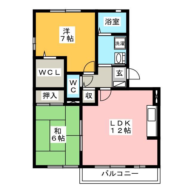 セジュールスリーK・K A棟(2LDK/3階)の間取り写真