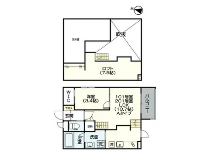 フェリシア高宮(1LDK/2階)の間取り写真